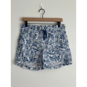 Palm Rio Tropical Leaf‎ Print Shorts S Blue White Beach Vacation Summer Casual